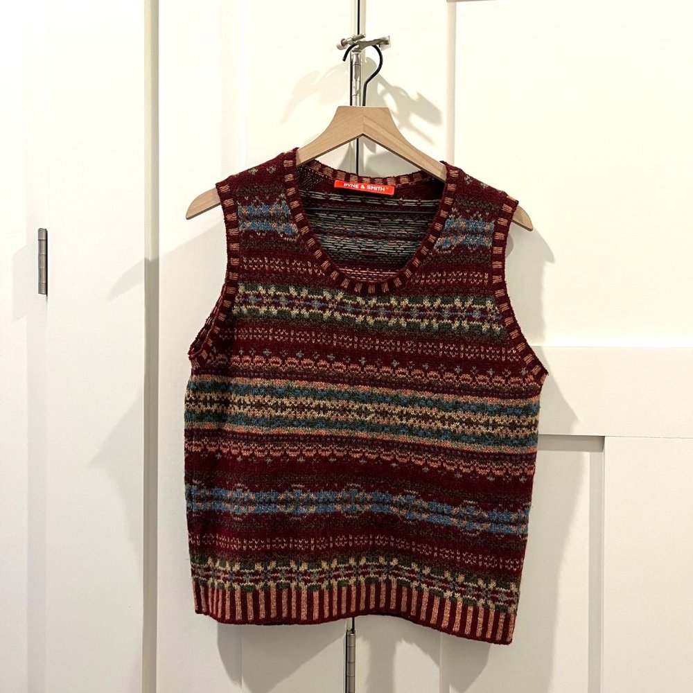 Pyne & Smith Fair Isle Plum Sweater Vest Wool Medium